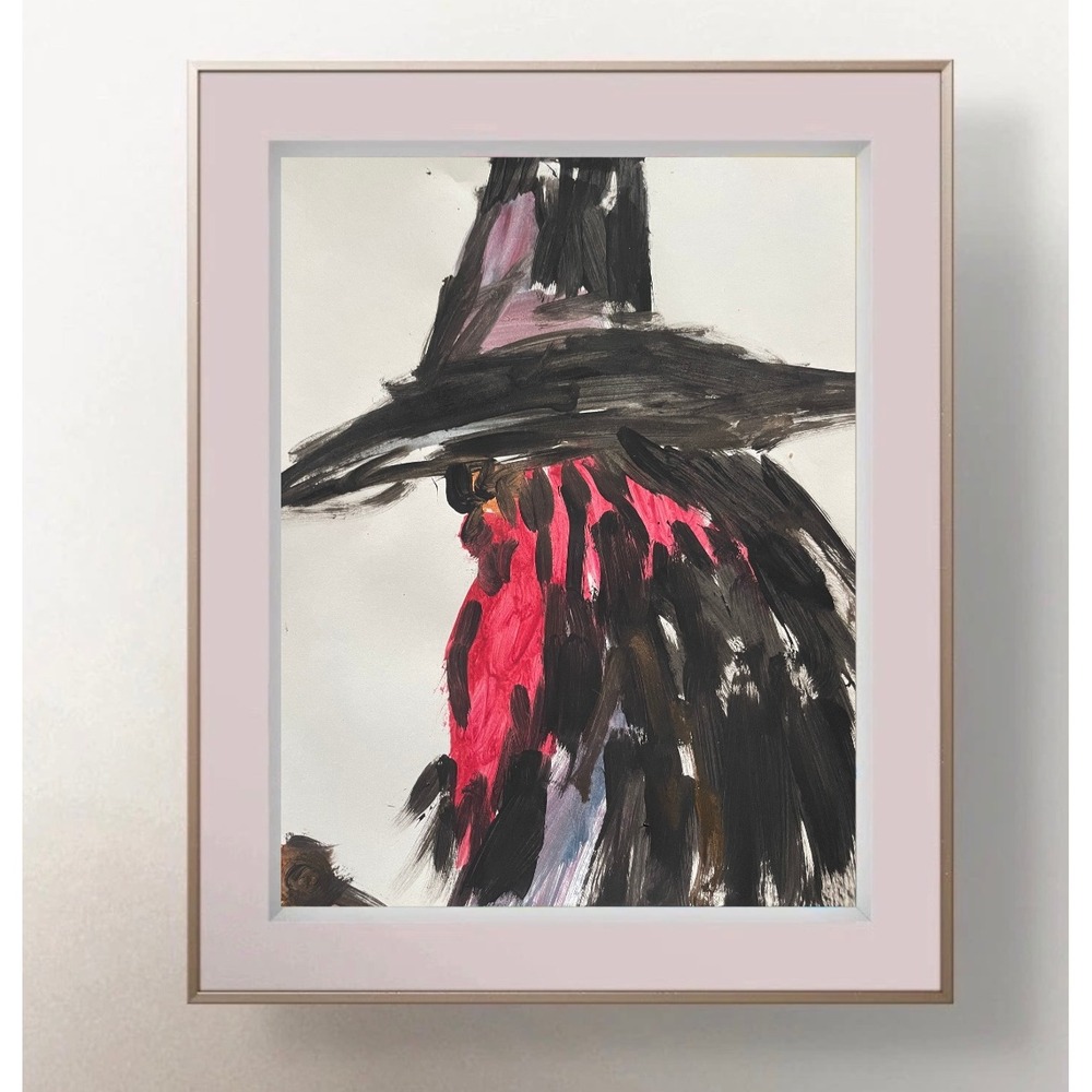 Abstract Portrait Painting Black Pink Wizard Hat Neo-Expressionist Art 8.5x11